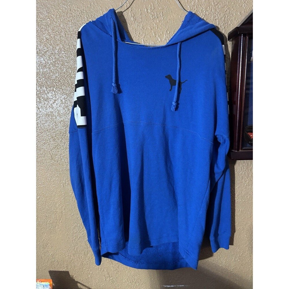 PINK Victoria's Secret Hoodie Size S Blue Colorblock Fleece Logo Pullover